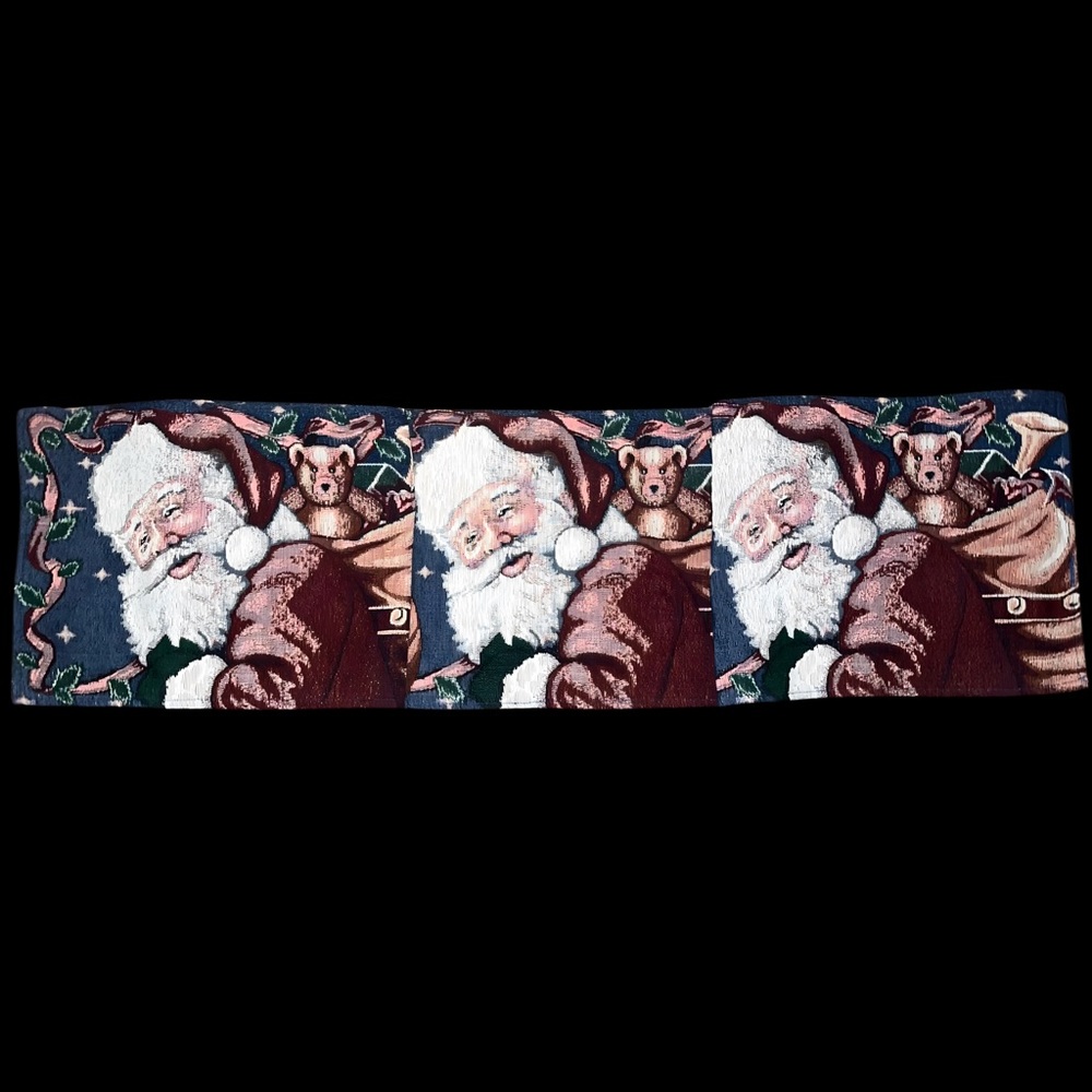 Vintage Santa‎ Tapestry Table Runner 72” Woven Christmas Holiday Cottagecore